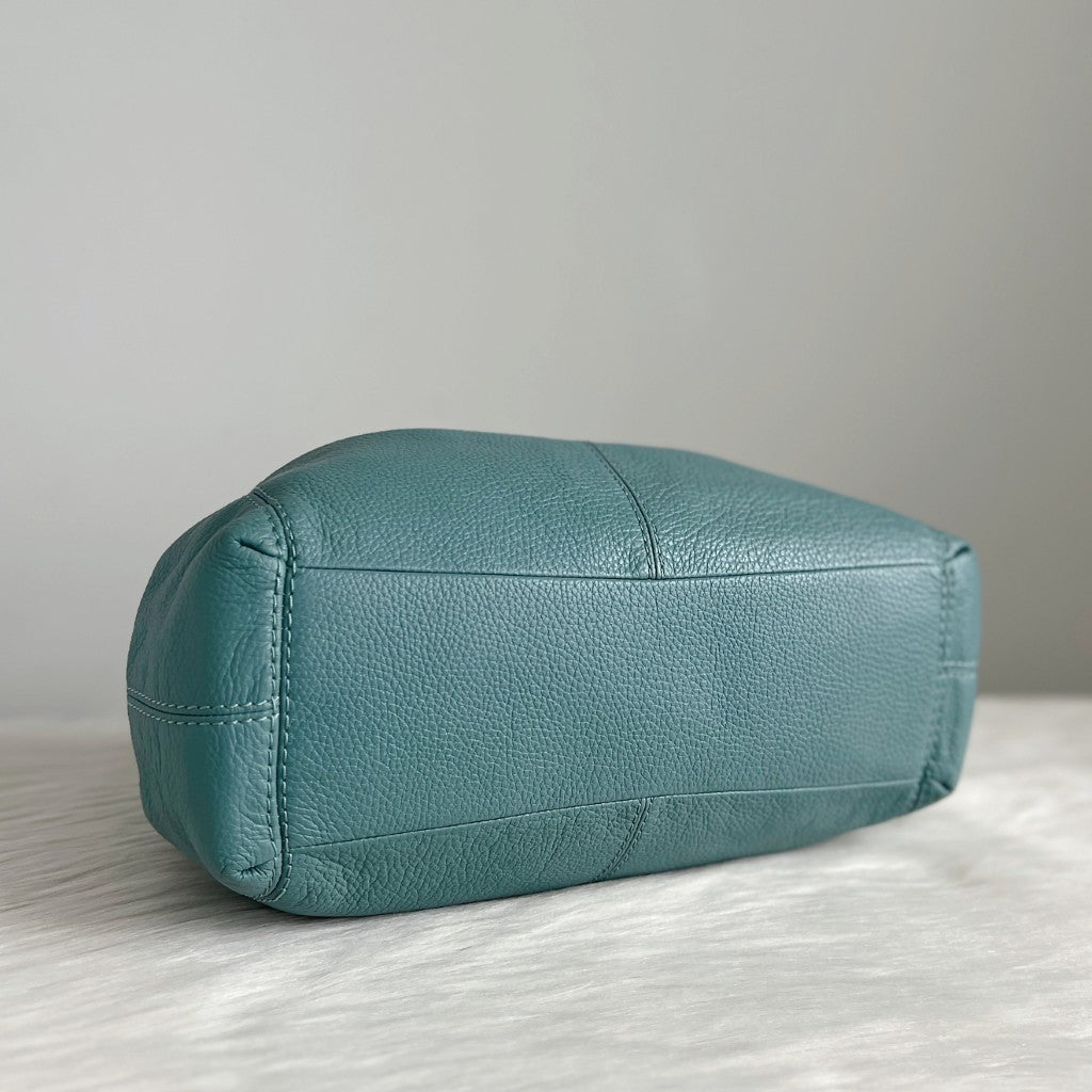 Coach Teal Leather Triple Compartment Career Shoulder Bag Like New