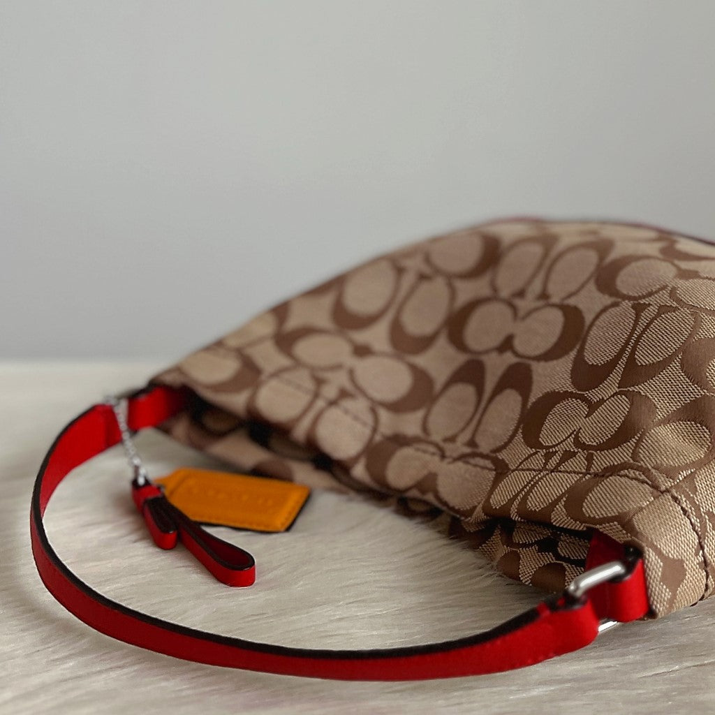 Coach Red Leather Monogram Slouchy 2 Way Shoulder Bag Excellent