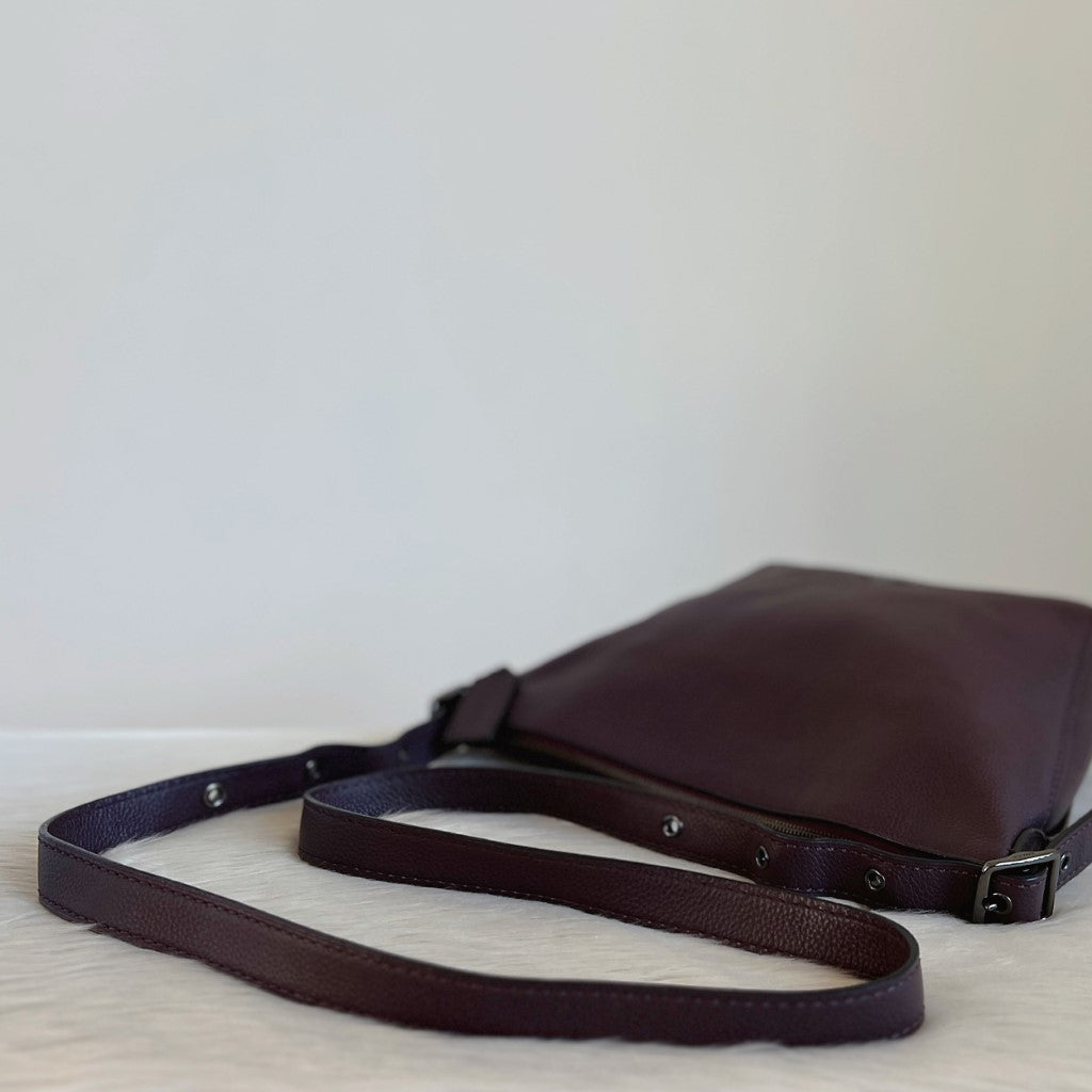 Coach Chocolate Leather Front Logo Bucket Crossbody Shoulder Bag