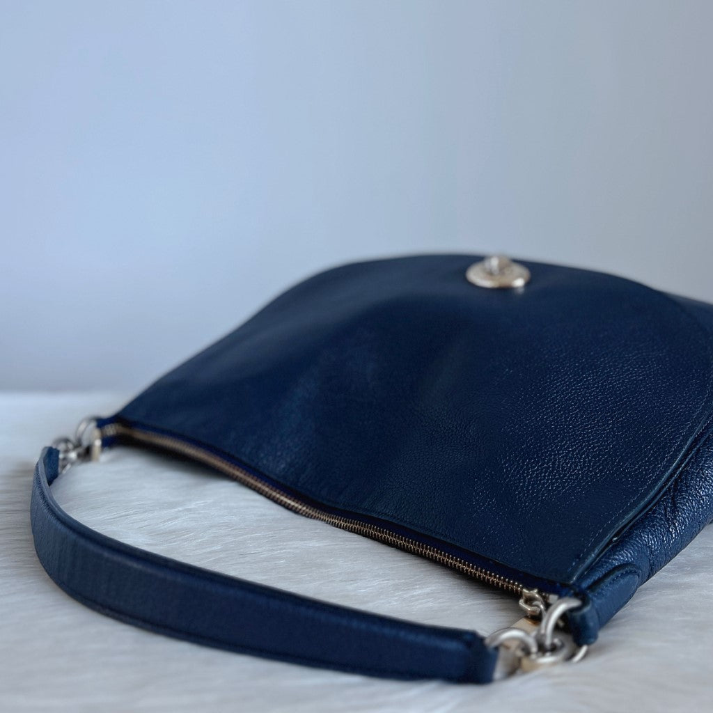 Coach Navy Leather Turn Lock Slouchy 2 Way Shoulder Bag