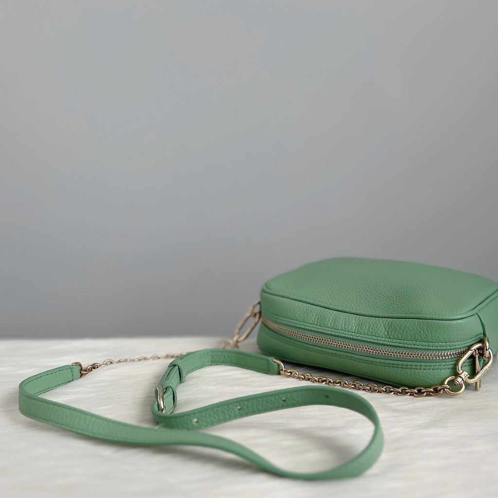 Furla Lime Leather Front Logo Camera Crossbody Shoulder Bag Like New