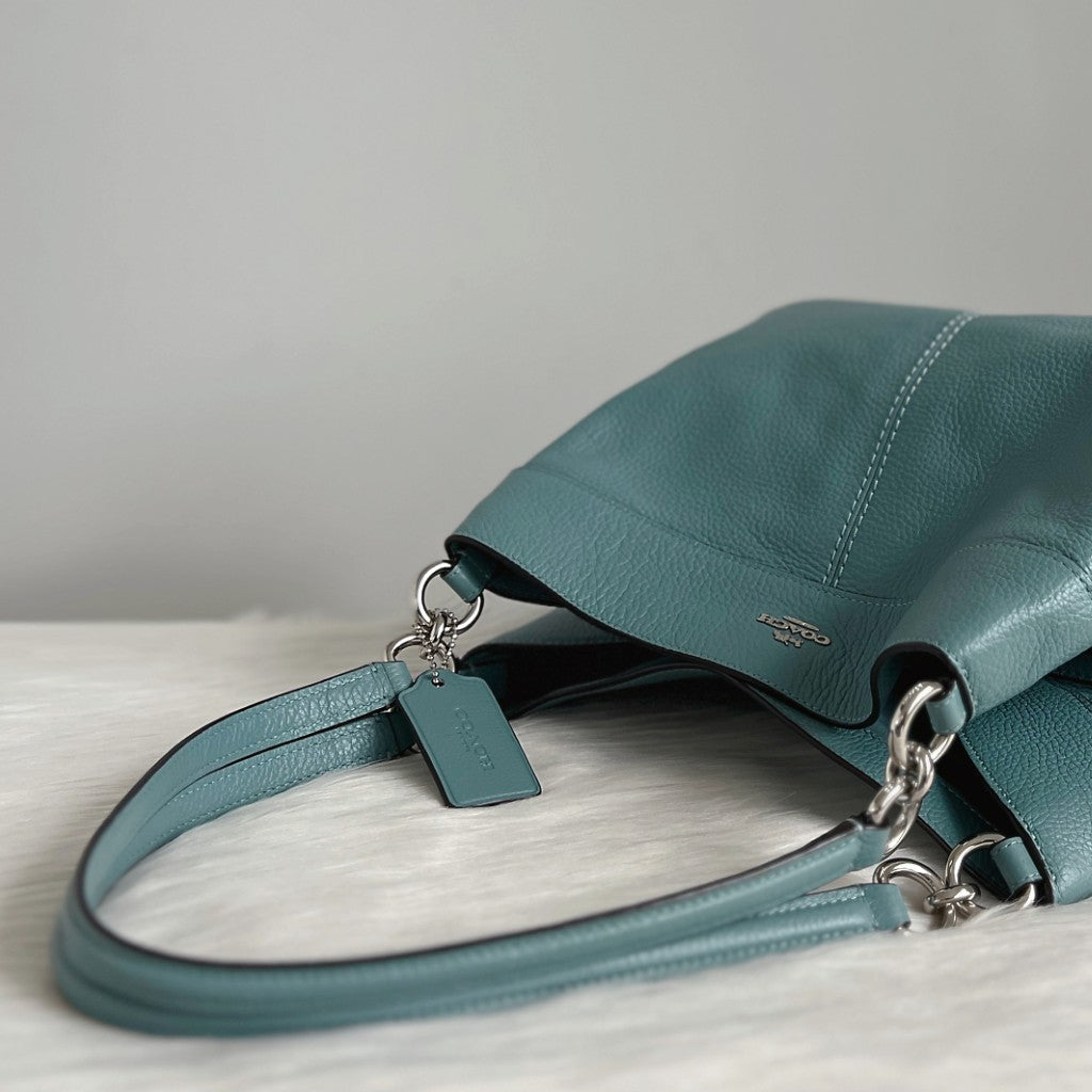 Coach Teal Leather Triple Compartment Career Shoulder Bag Like New