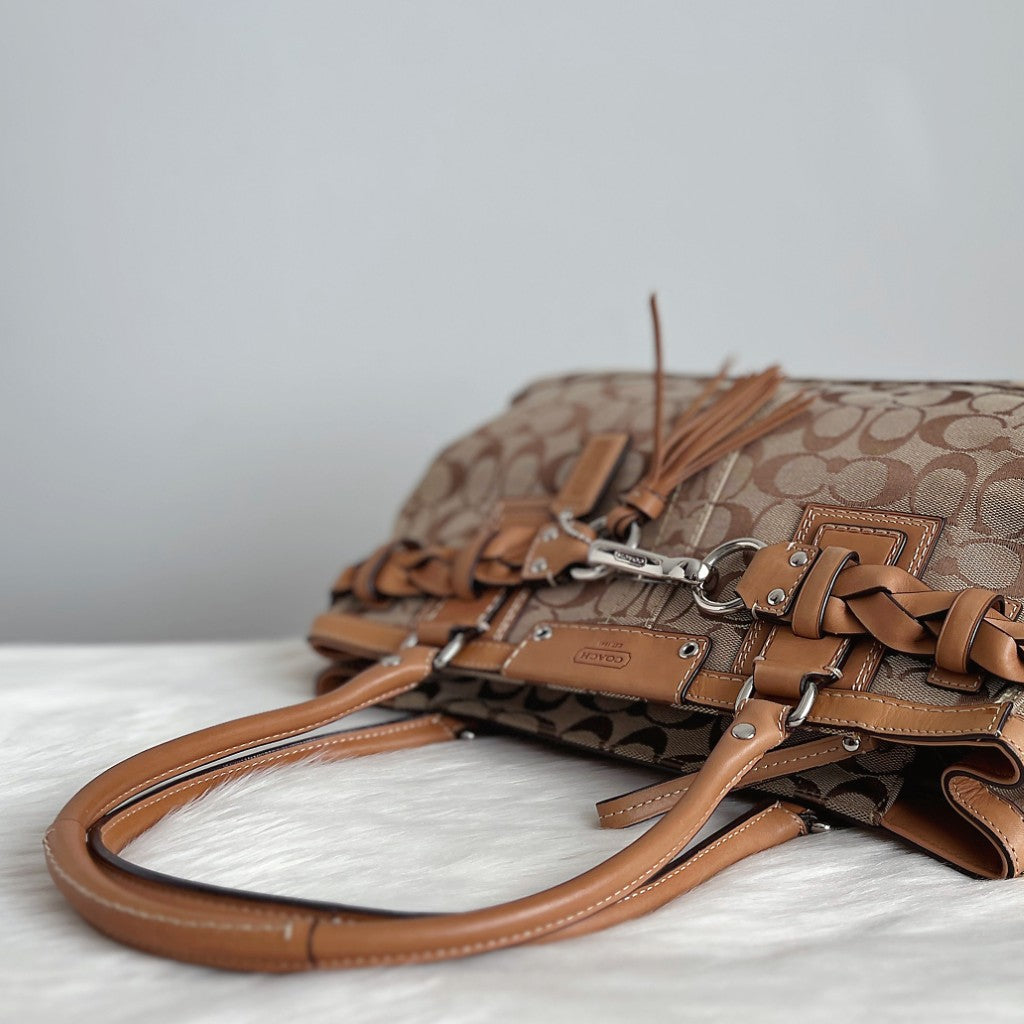 Coach Caramel Leather Monogram Patchwork Tassel Detail Shoulder Bag Excellent
