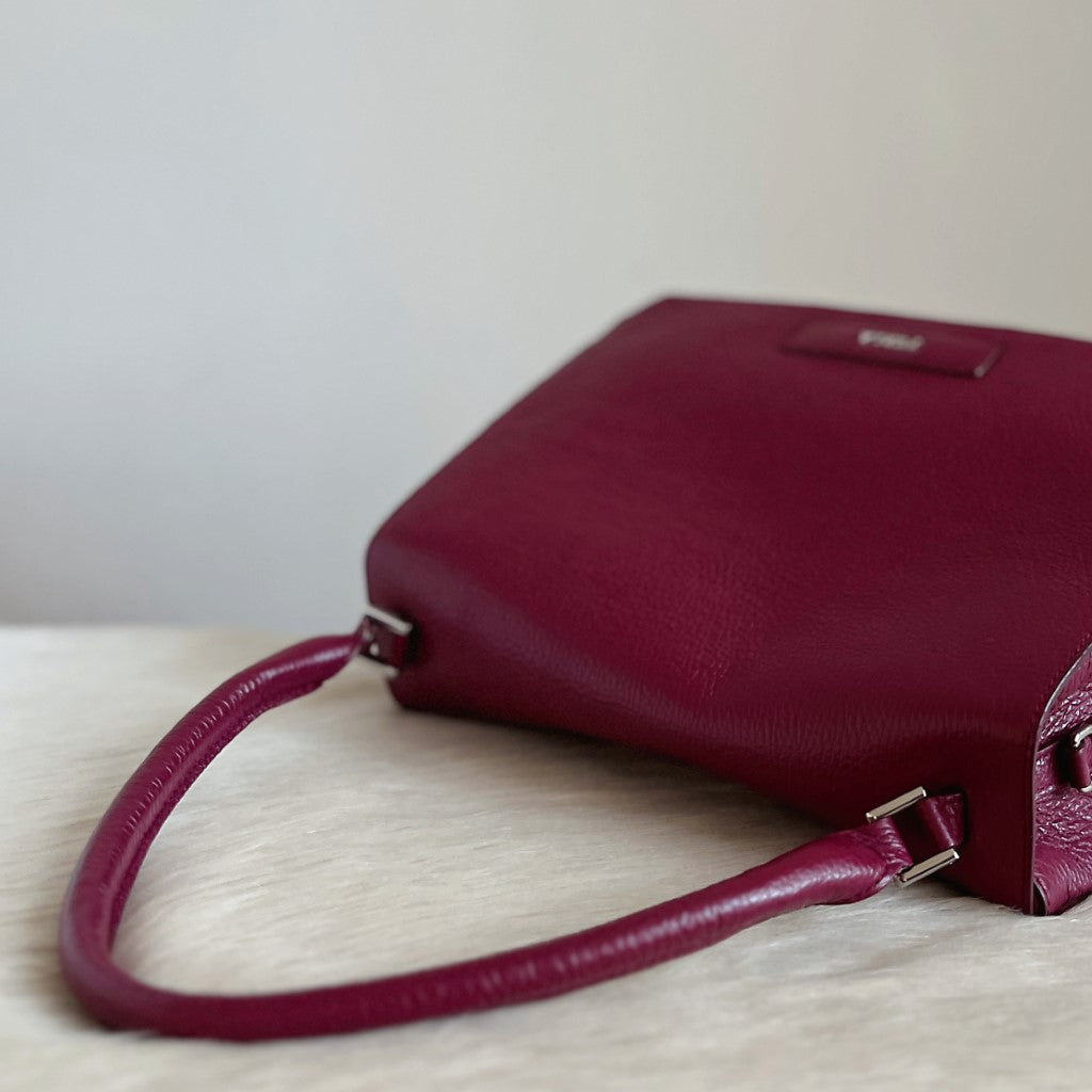 Furla Baudoux Leather Front Logo 2 Way Shoulder Bag Excellent