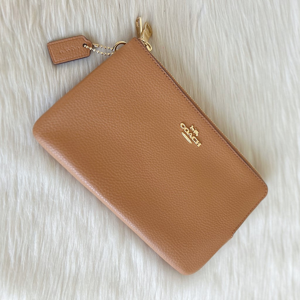 Coach Caramel Leather Front Logo Double Compartment Wallet Excellent