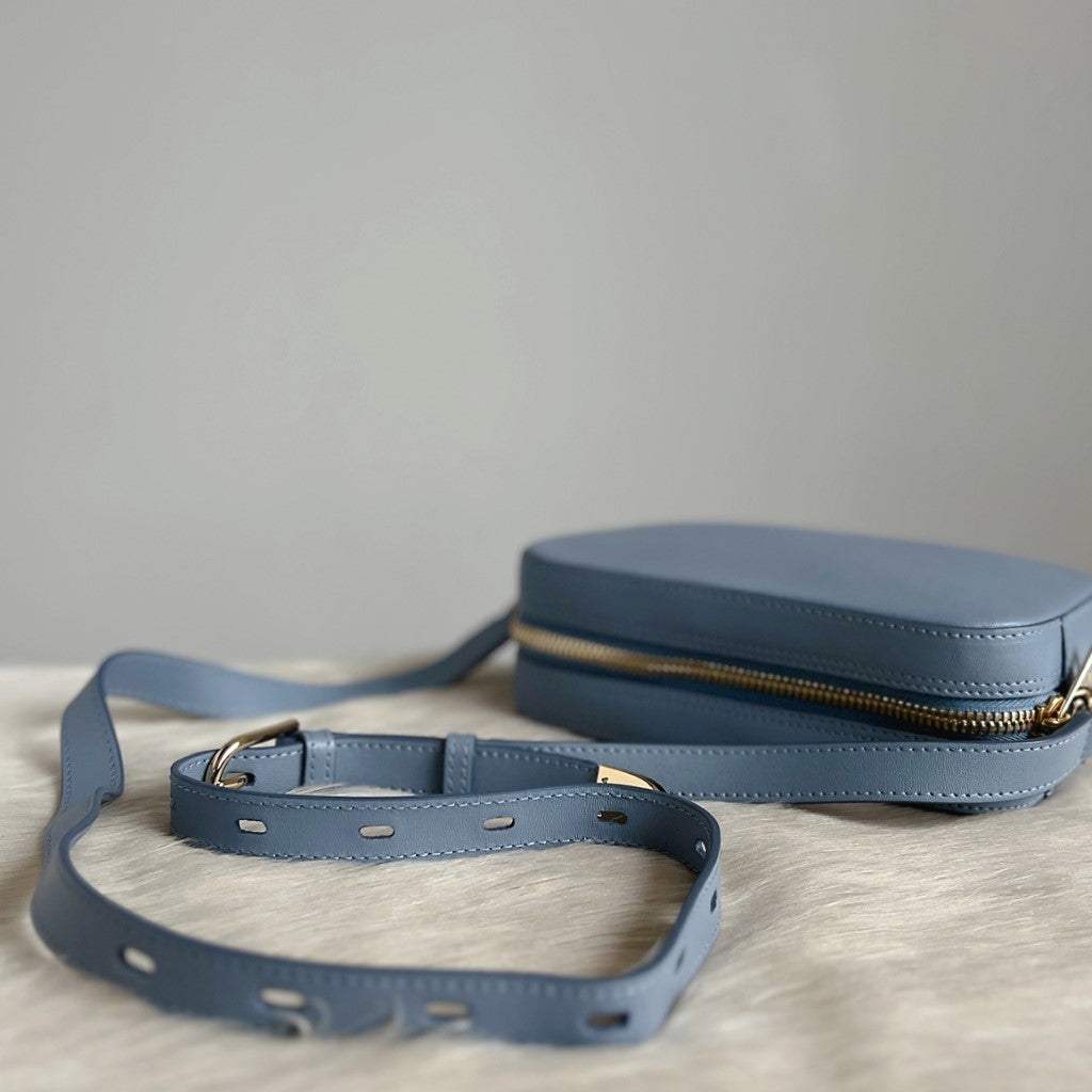 Furla Light Blue Leather Front Logo Camera Crossbody Shoulder Bag Like New