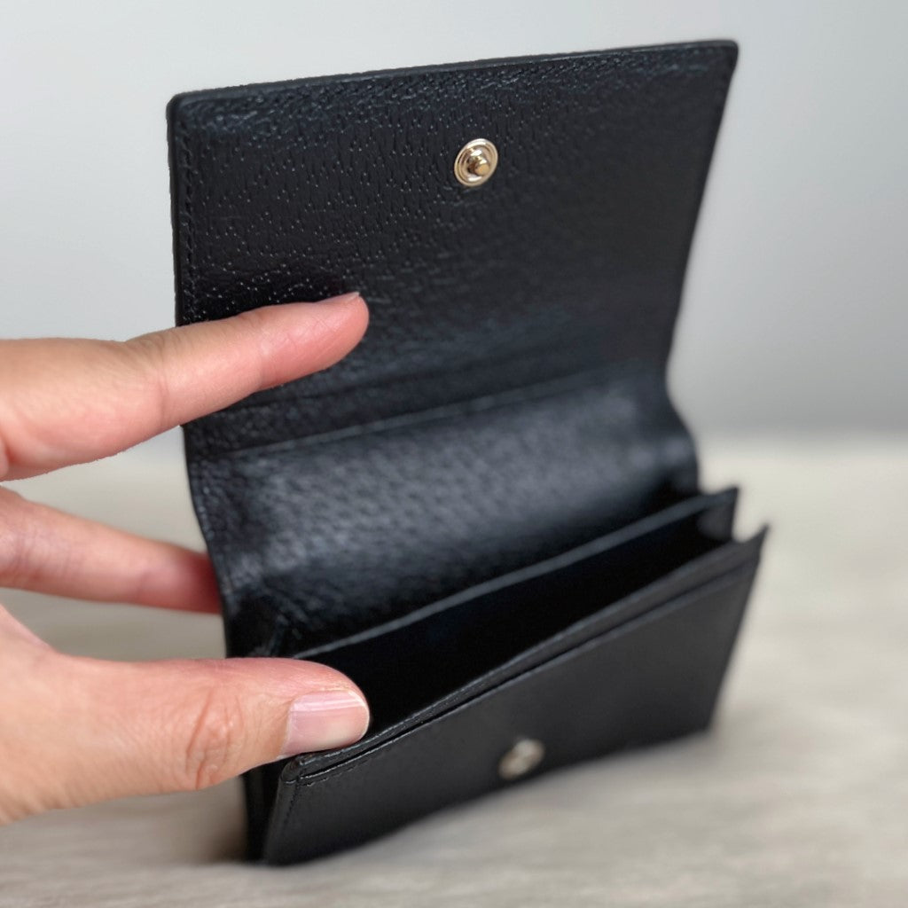Gucci Black Leather GG Monogram Fold Card Holder Wallet Like New