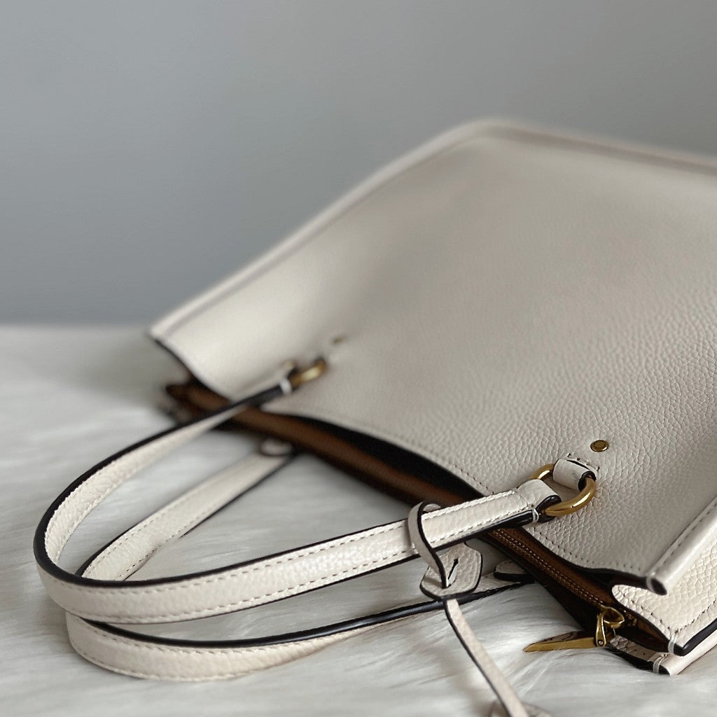 Coach Creamy Leather Triple Compartment Career 2 Way Shoulder Bag
