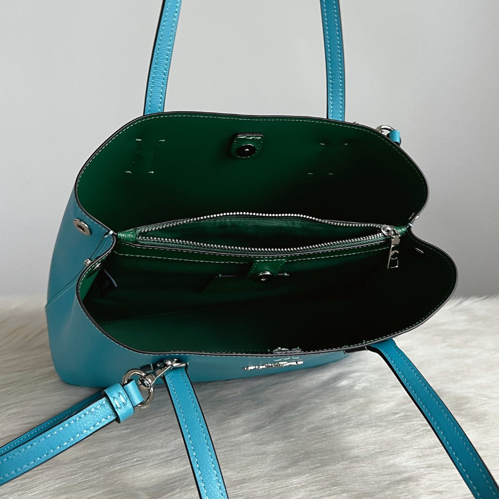 Coach Blue Leather Triple Compartment 2 Way Shoulder Bag Like New