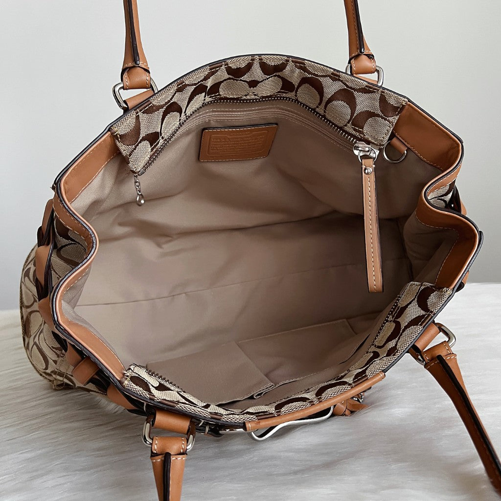Coach Caramel Leather Monogram Patchwork Tassel Detail Shoulder Bag Excellent
