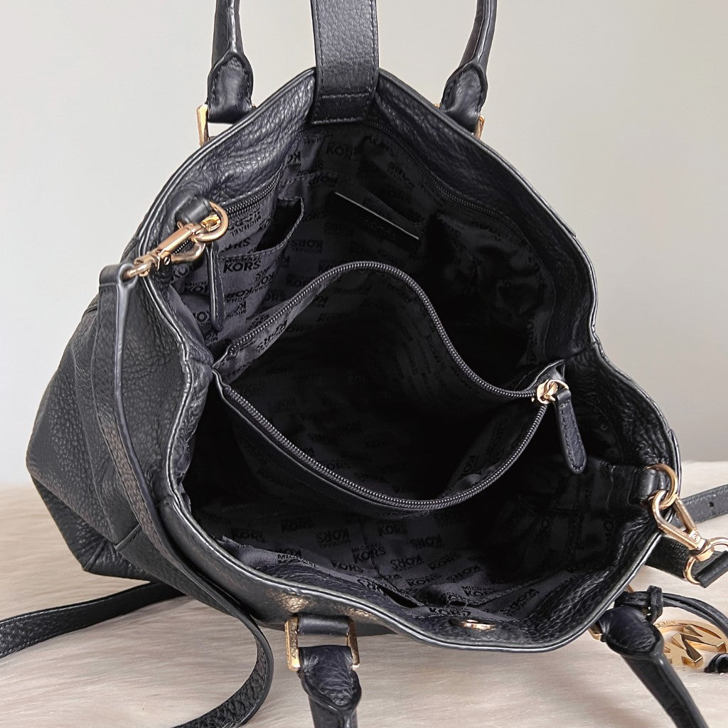 Michael Kors Black Leather Triple Compartment 2 Way Shoulder Bag
