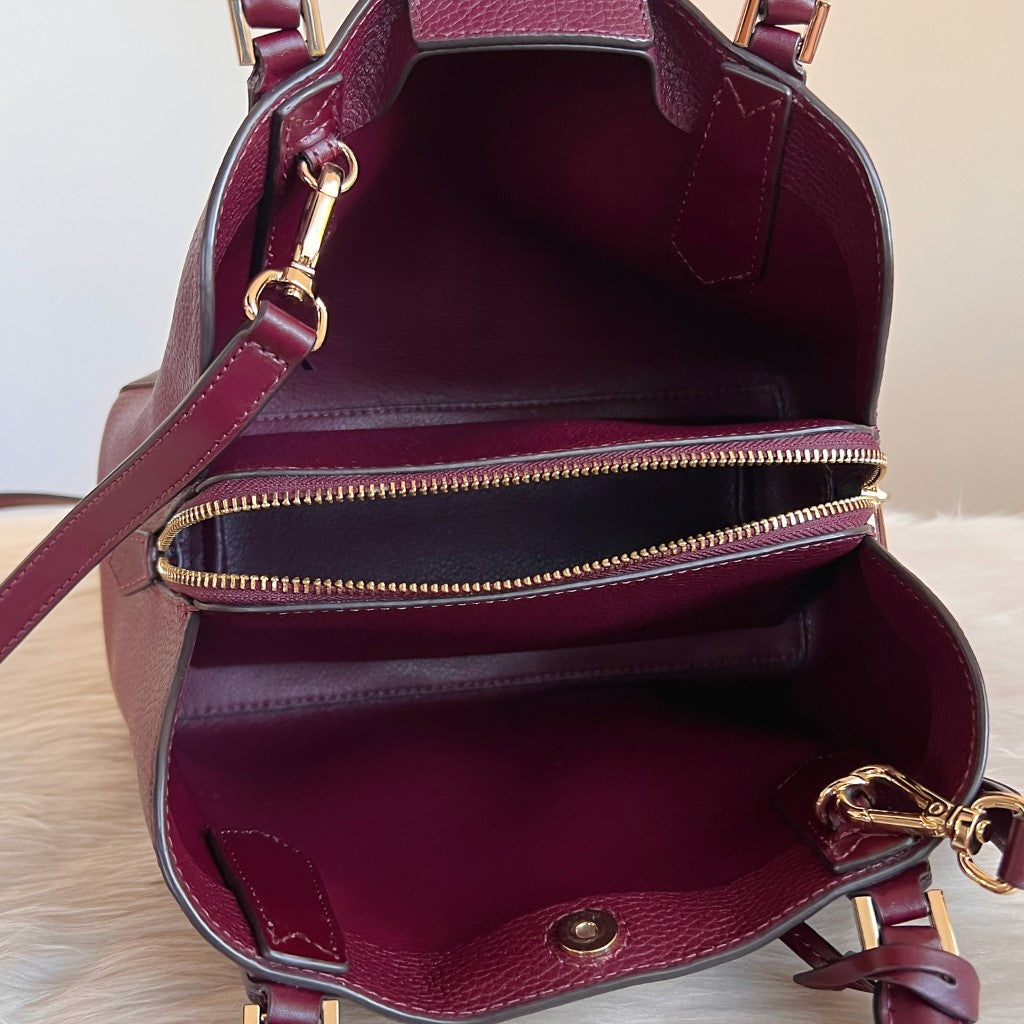 Michael Kors Plum Leather Monogram Triple Compartment 2 Way Shoulder Bag Excellent