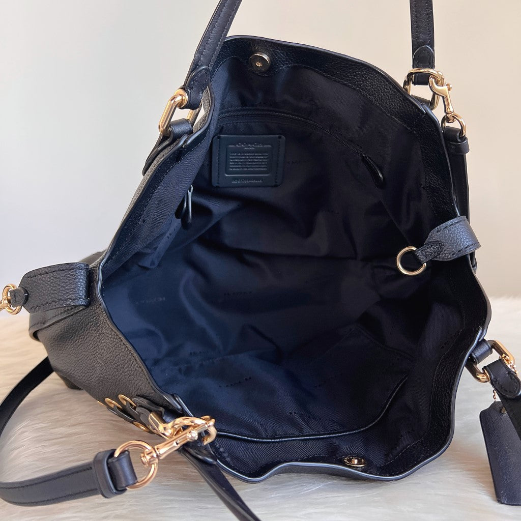 Coach Black Leather Cut Out Details 2 Way Shoulder Bag Excellent