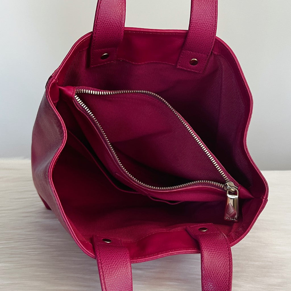 Furla Fuchsia Leather Triple Compartment Tote Bag Like New