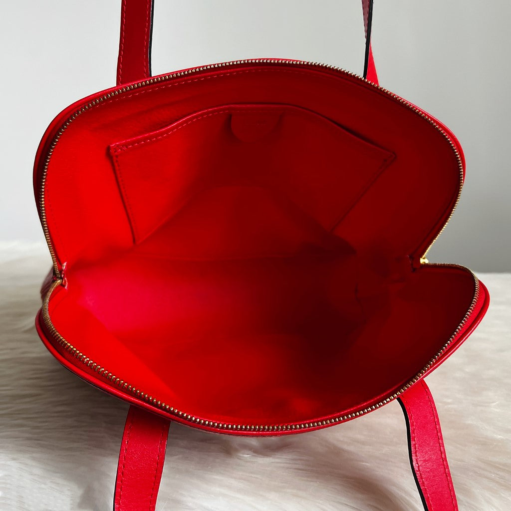 Celine Red Leather Front Ring Detail Shoulder Bag Excellent