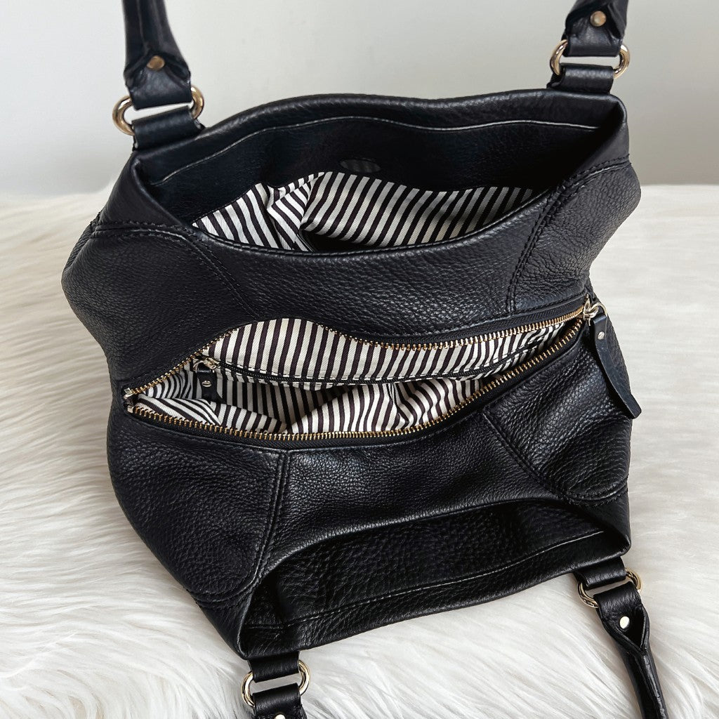 Kate Spade Black Leather Triple Compartment Shoulder Bag Excellent