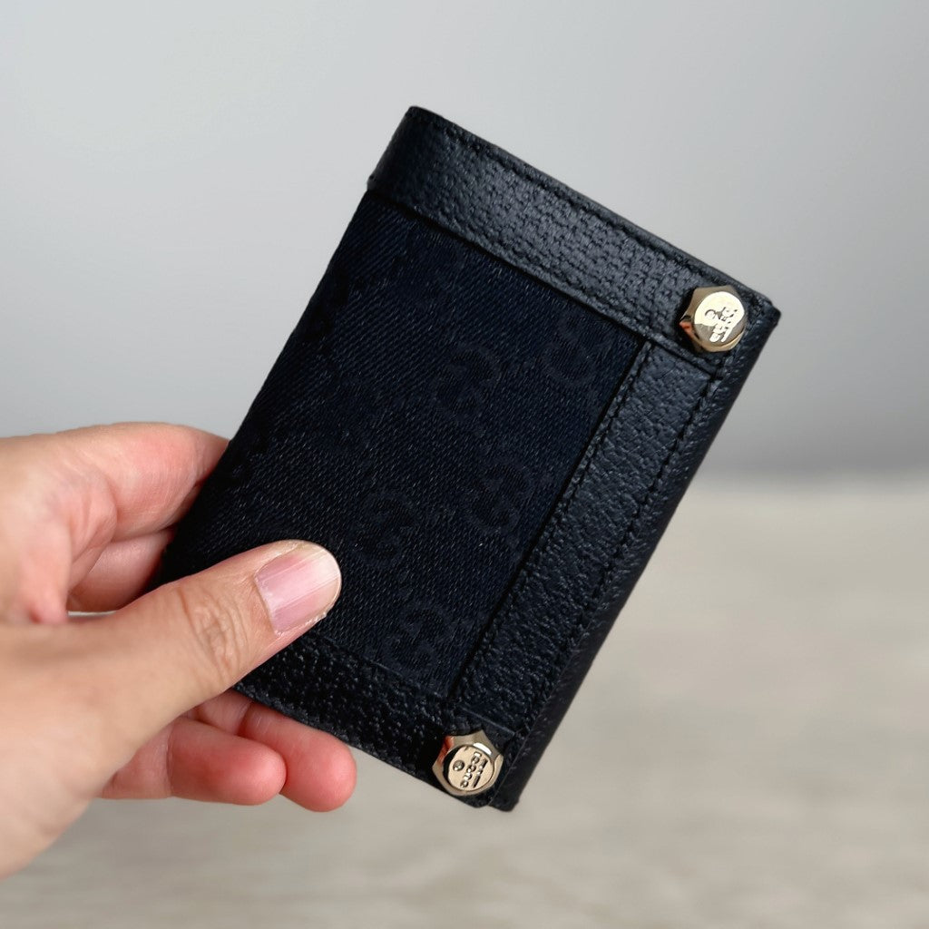 Gucci Black Leather GG Monogram Fold Card Holder Wallet Like New
