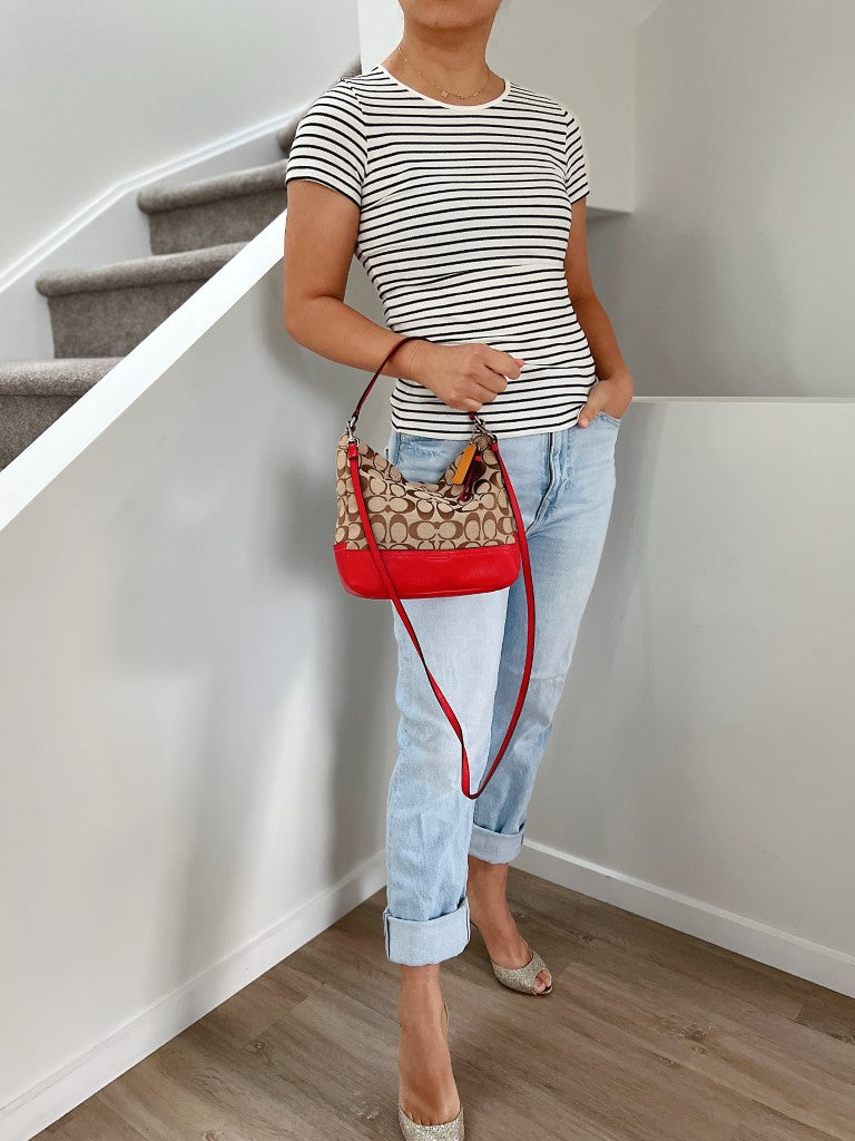 Coach Red Leather Monogram Slouchy 2 Way Shoulder Bag Excellent