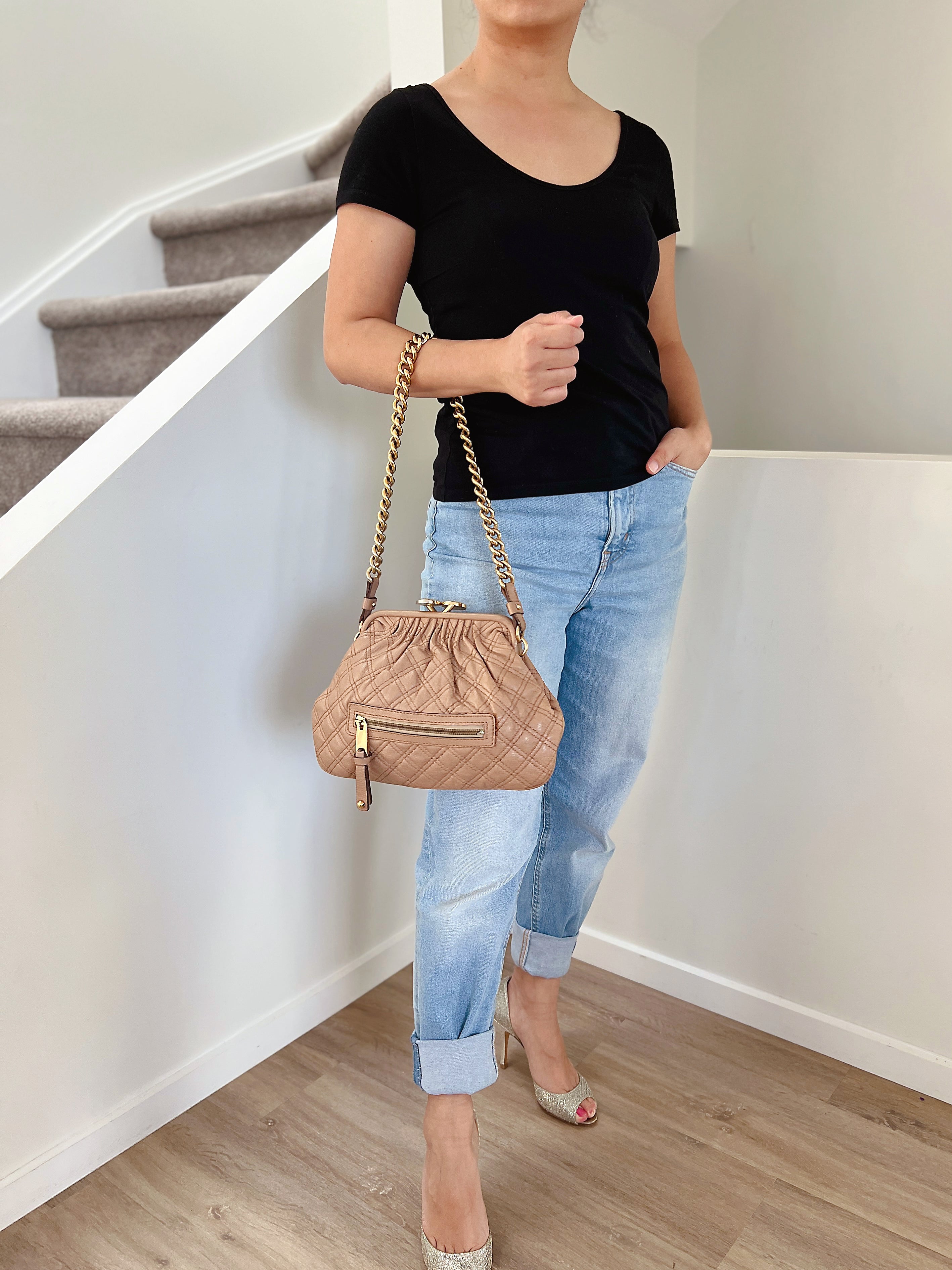 Marc Jacobs Beige Leather Quilted Chain Shoulder Bag