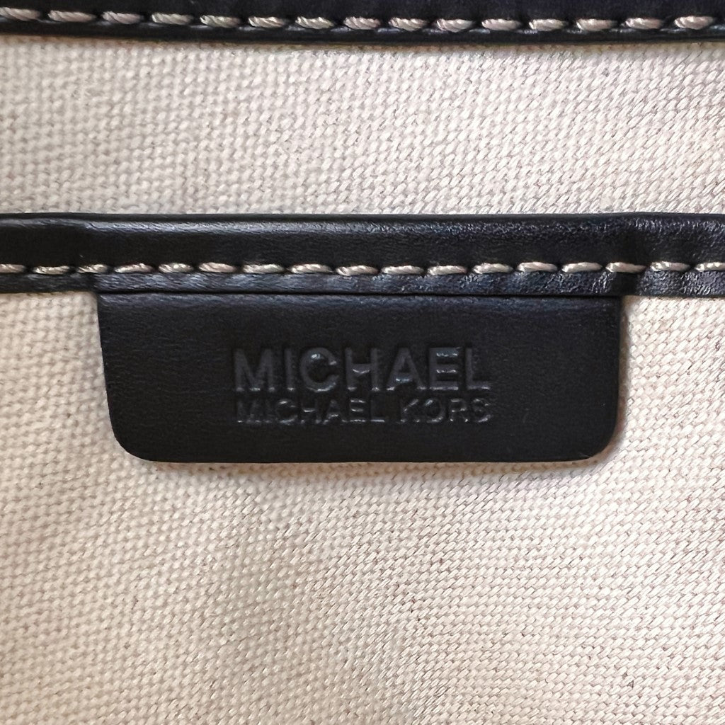 Michael Kors Black Leather MK Monogram Triple Compartment Shoulder Bag