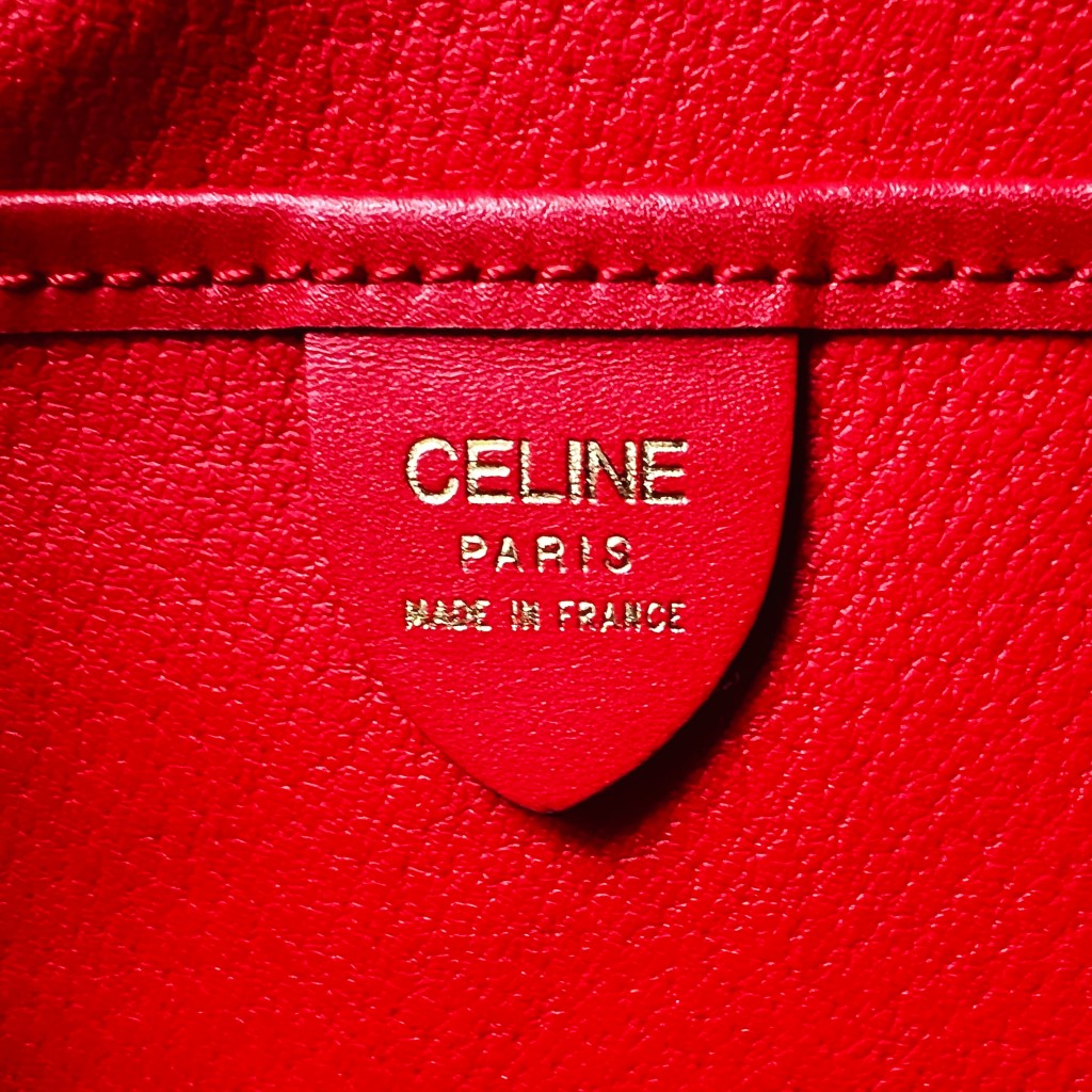 Celine Red Leather Front Ring Detail Shoulder Bag Excellent