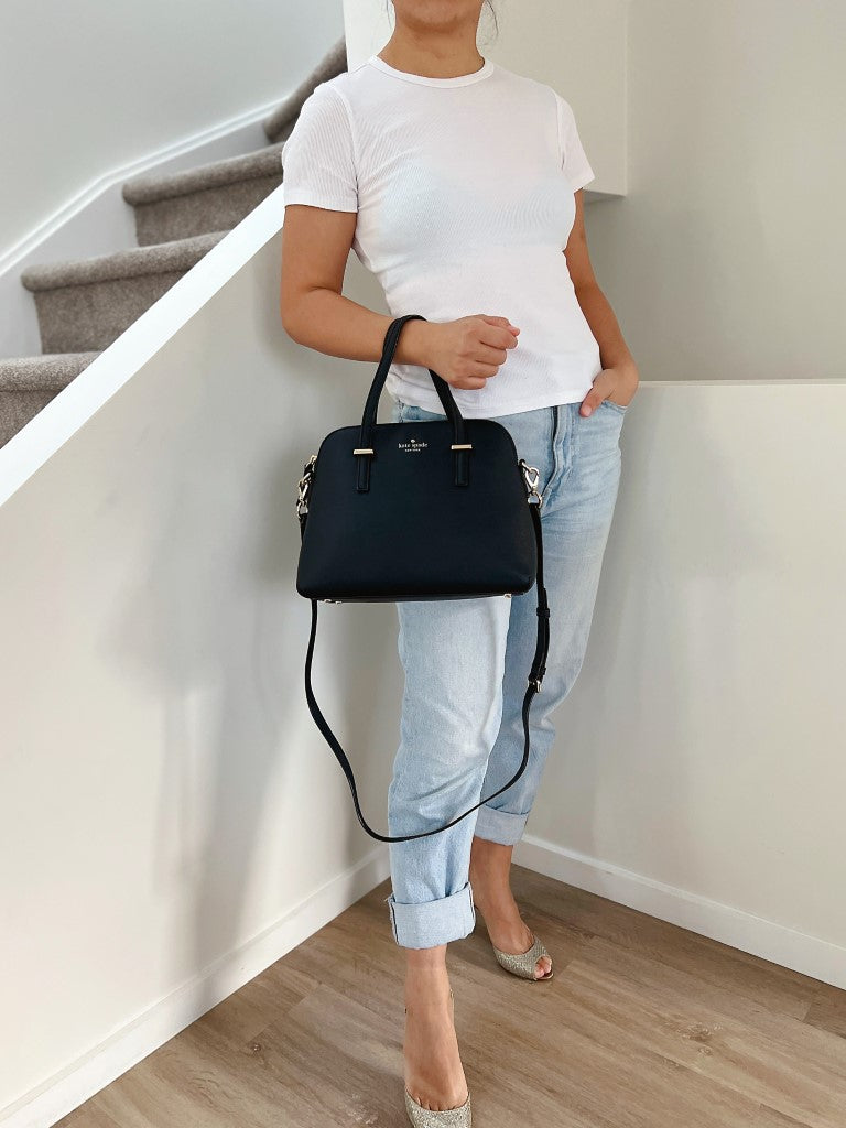 Kate Spade Black Leather Front Logo 2 Way Shoulder Bag Like New
