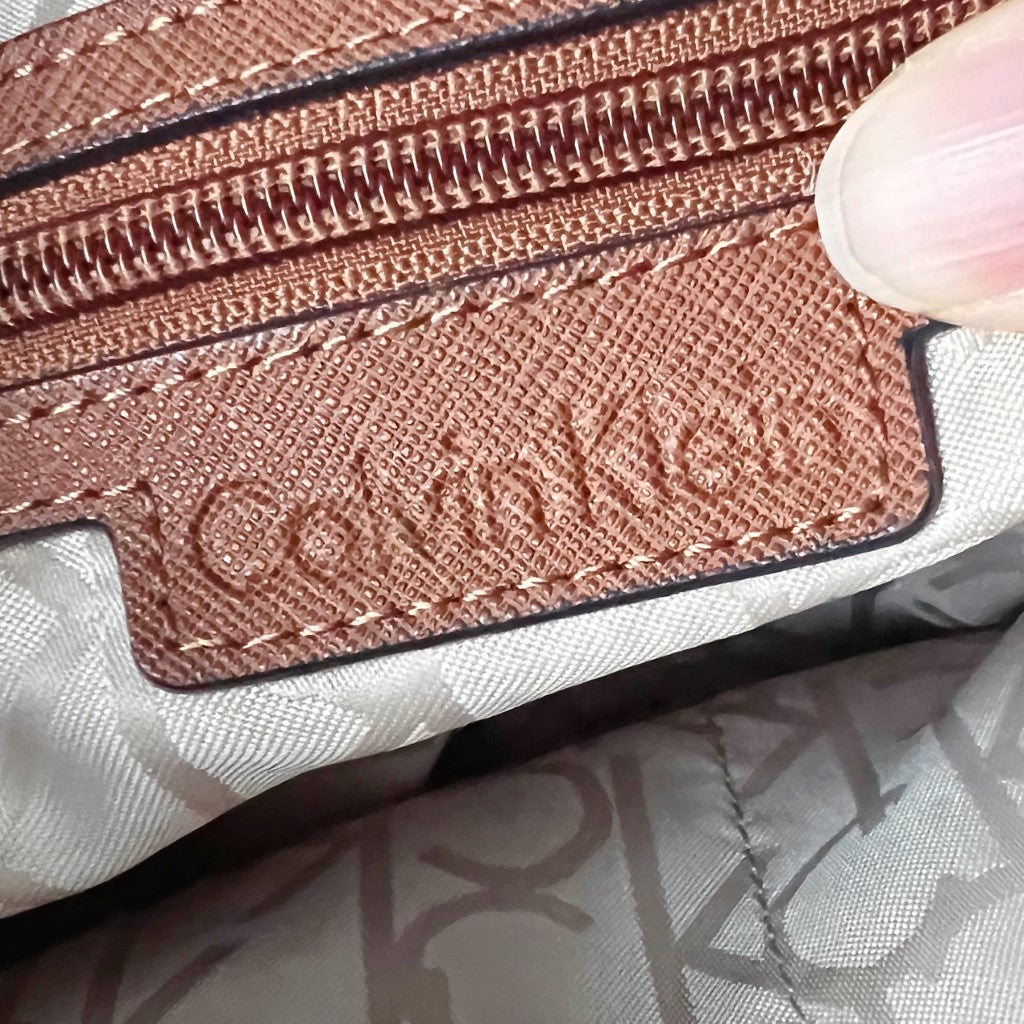 Calvin Klein Caramel Leather Monogram Slouchy Shoulder Bag Like New