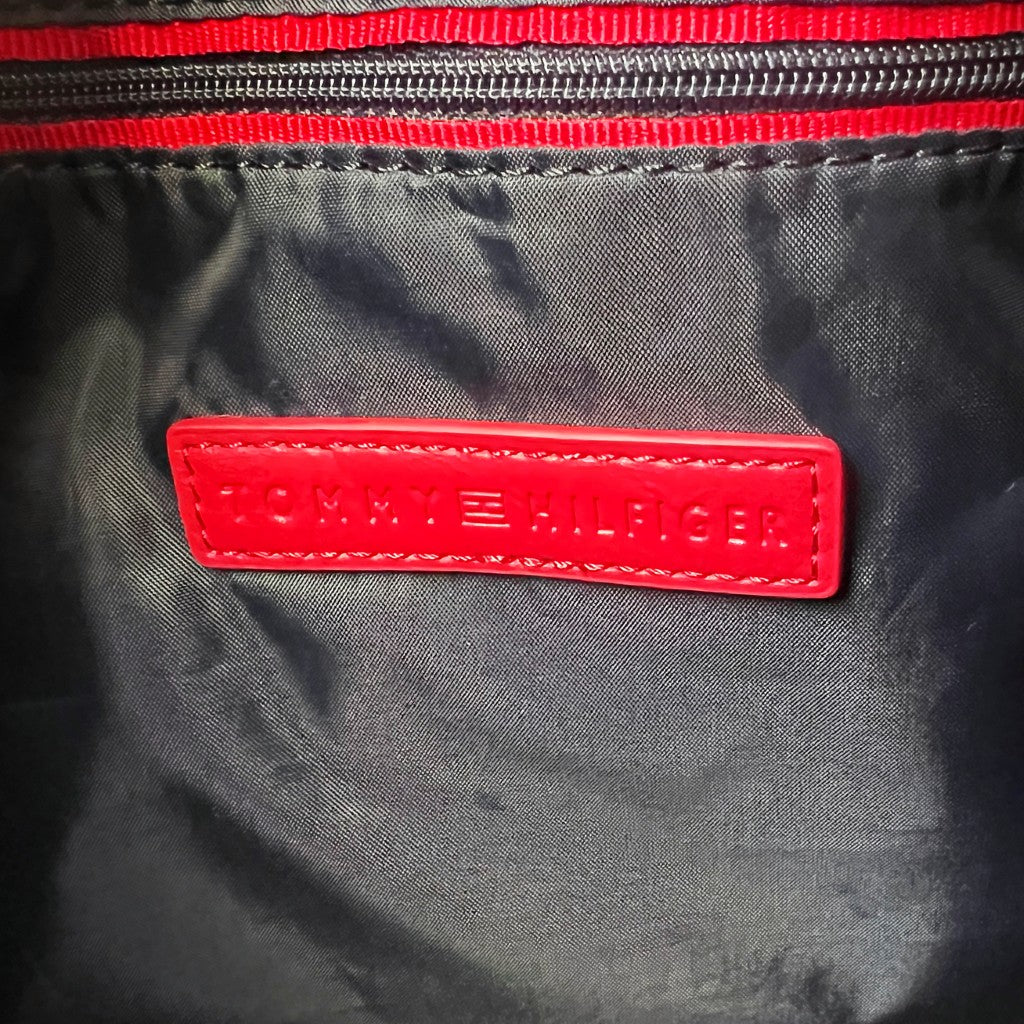 Tommy Hilfiger Black Leather Trim Monogram Boston Tote Bag Excellent