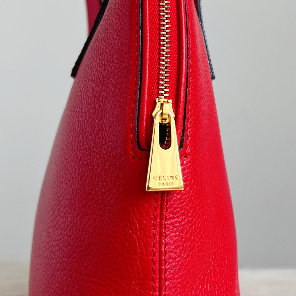 Celine Red Leather Front Ring Detail Shoulder Bag Excellent