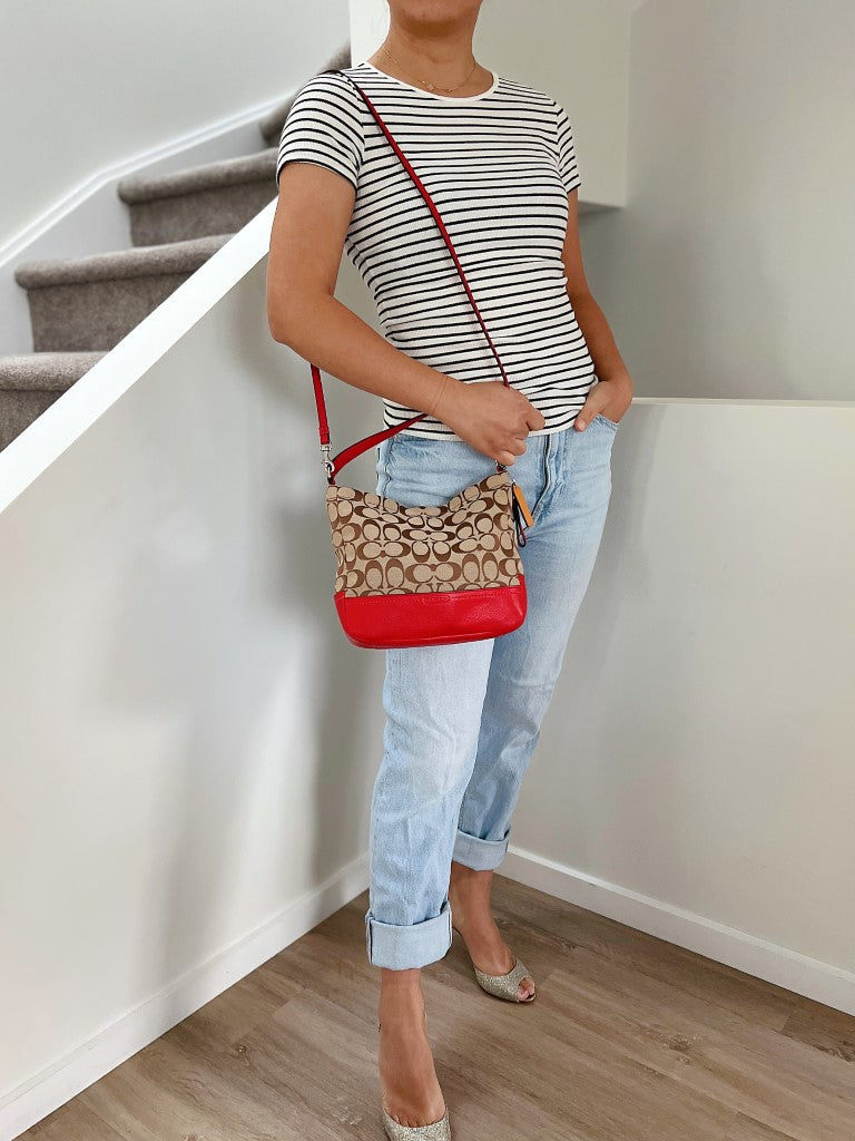Coach Red Leather Monogram Slouchy 2 Way Shoulder Bag Excellent