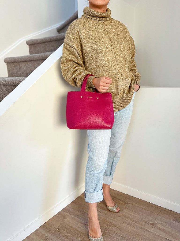 Furla Fuchsia Leather Triple Compartment Tote Bag Like New