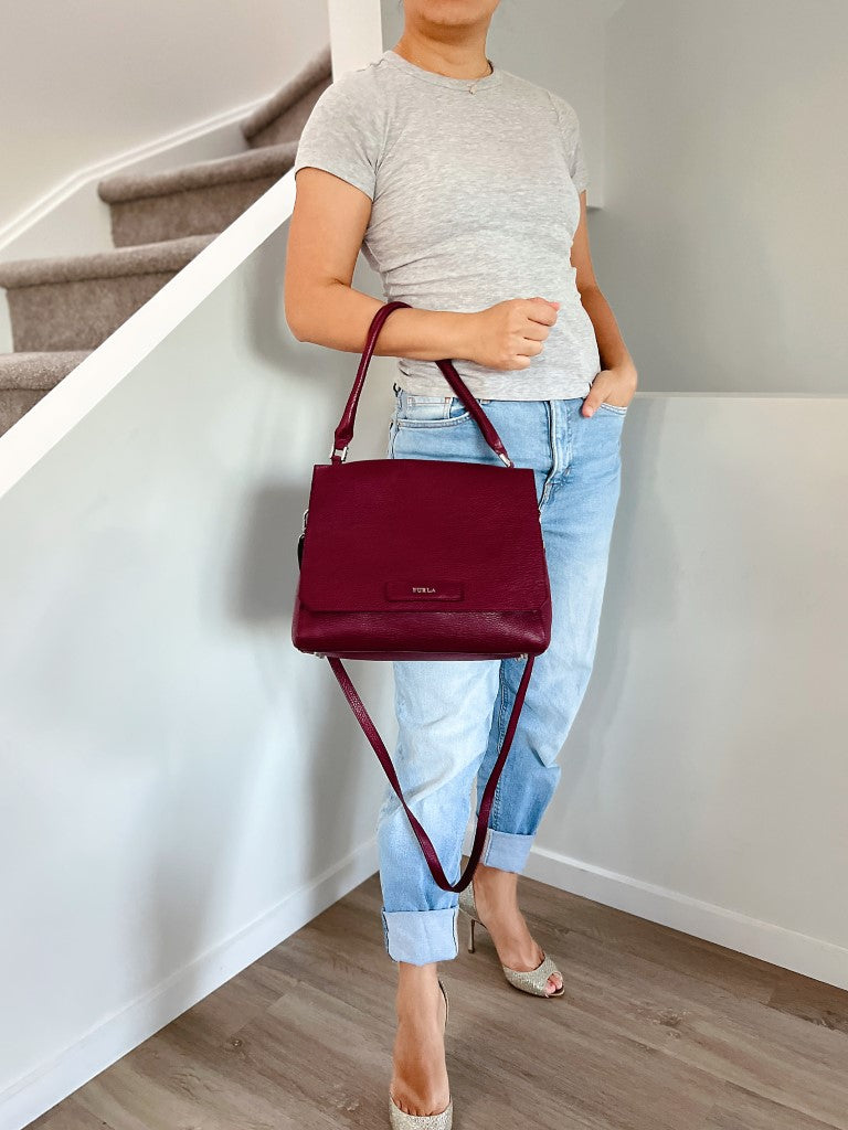Furla Baudoux Leather Front Logo 2 Way Shoulder Bag Excellent