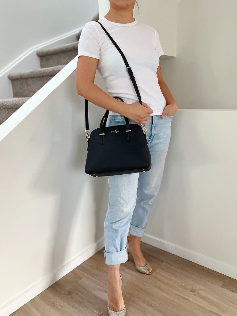 Kate Spade Black Leather Front Logo 2 Way Shoulder Bag Like New