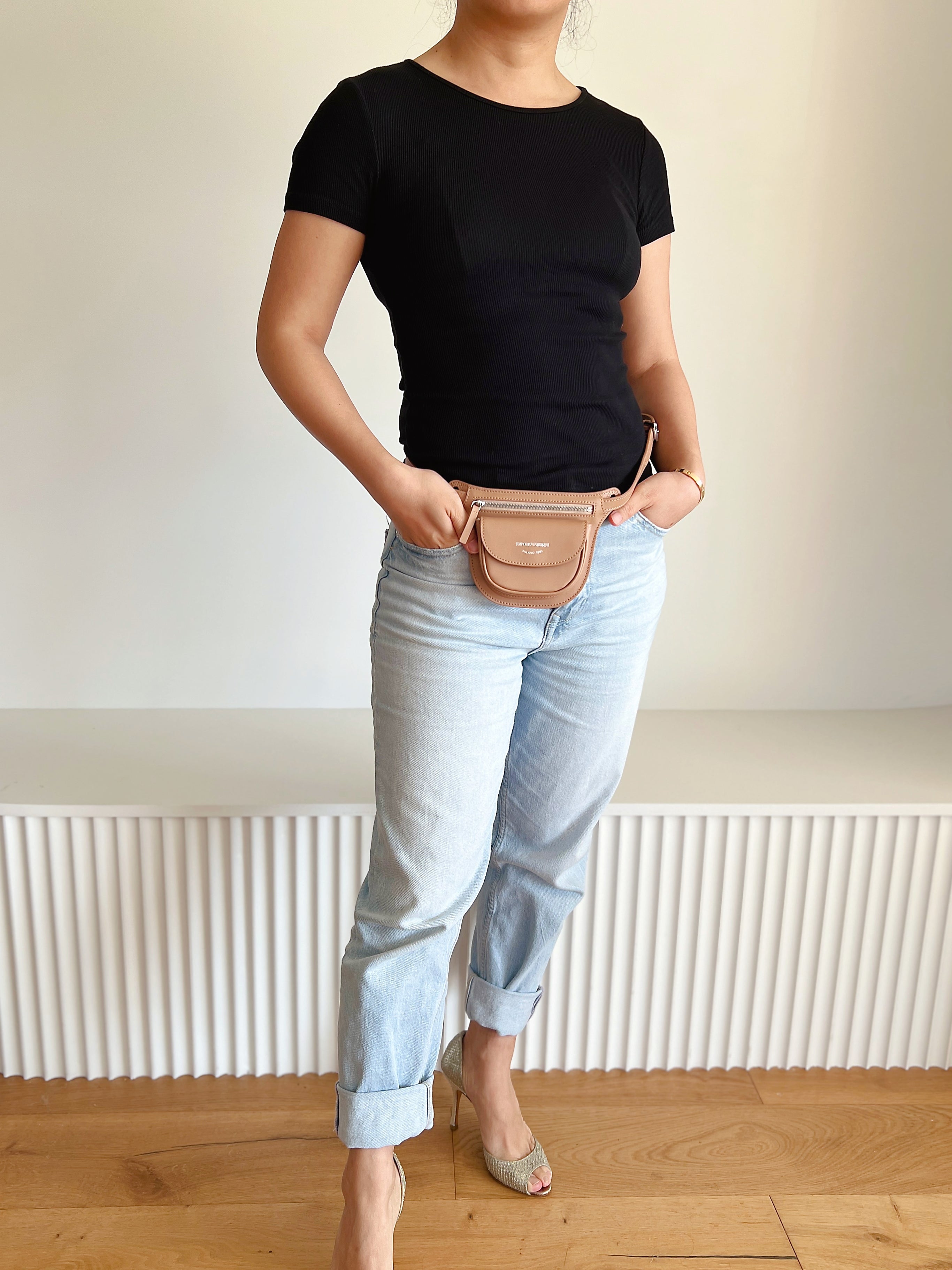 Emporio Armani Beige Leather Mini Waist Bag Like New