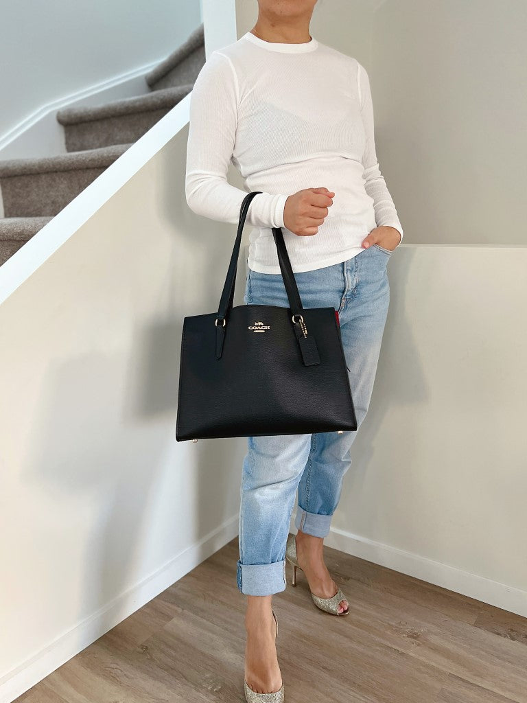 Coach Black Leather Triple Compartment Carryall Shoulder Bag Like New