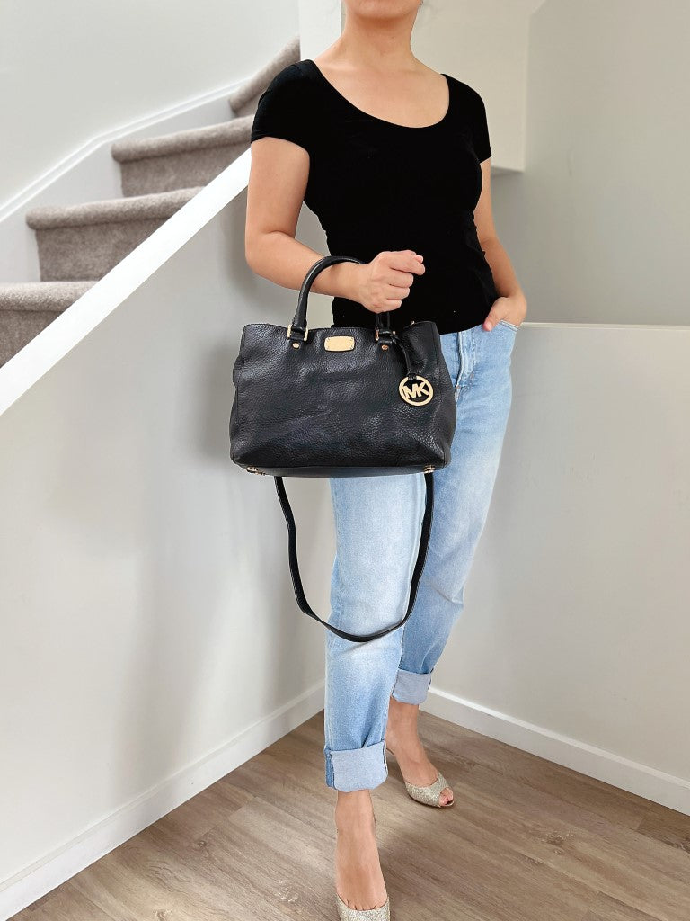 Michael Kors Black Leather Triple Compartment 2 Way Shoulder Bag