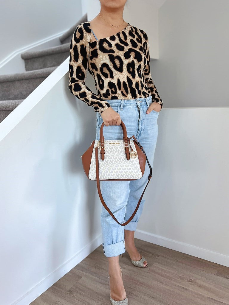 Michael Kors Caramel Leather Monogram 2 Way Shoulder Like New