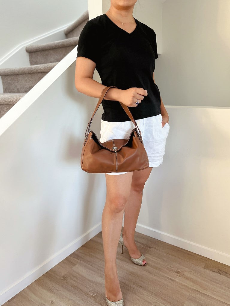 Kate Spade Caramel Leather Slouchy Front Buckle Shoulder Bag