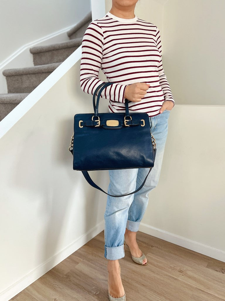 Michael Kors Navy Leather Hamilton 2 Way Shoulder Bag Excellent