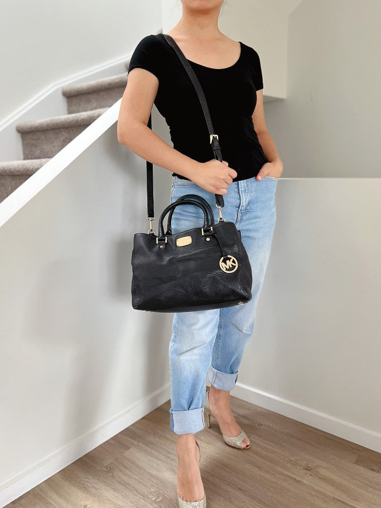 Michael Kors Black Leather Triple Compartment 2 Way Shoulder Bag