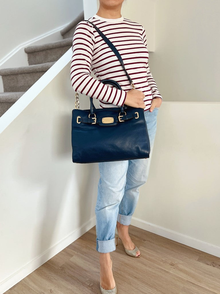 Michael Kors Navy Leather Hamilton 2 Way Shoulder Bag Excellent