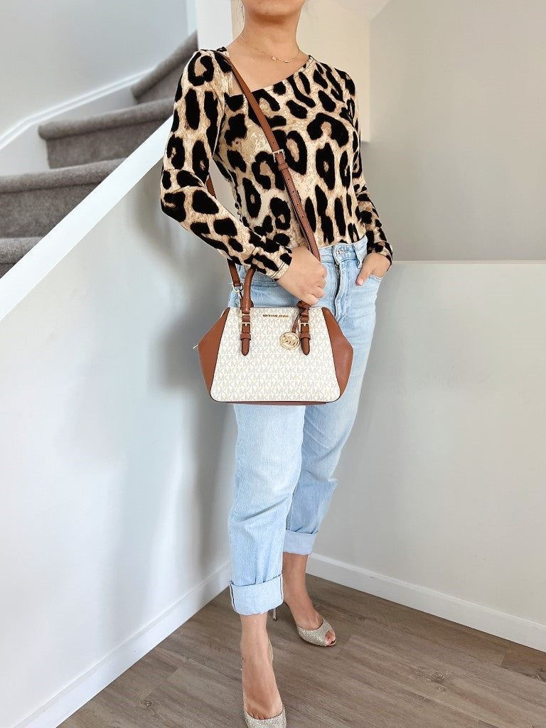Michael Kors Caramel Leather Monogram 2 Way Shoulder Like New