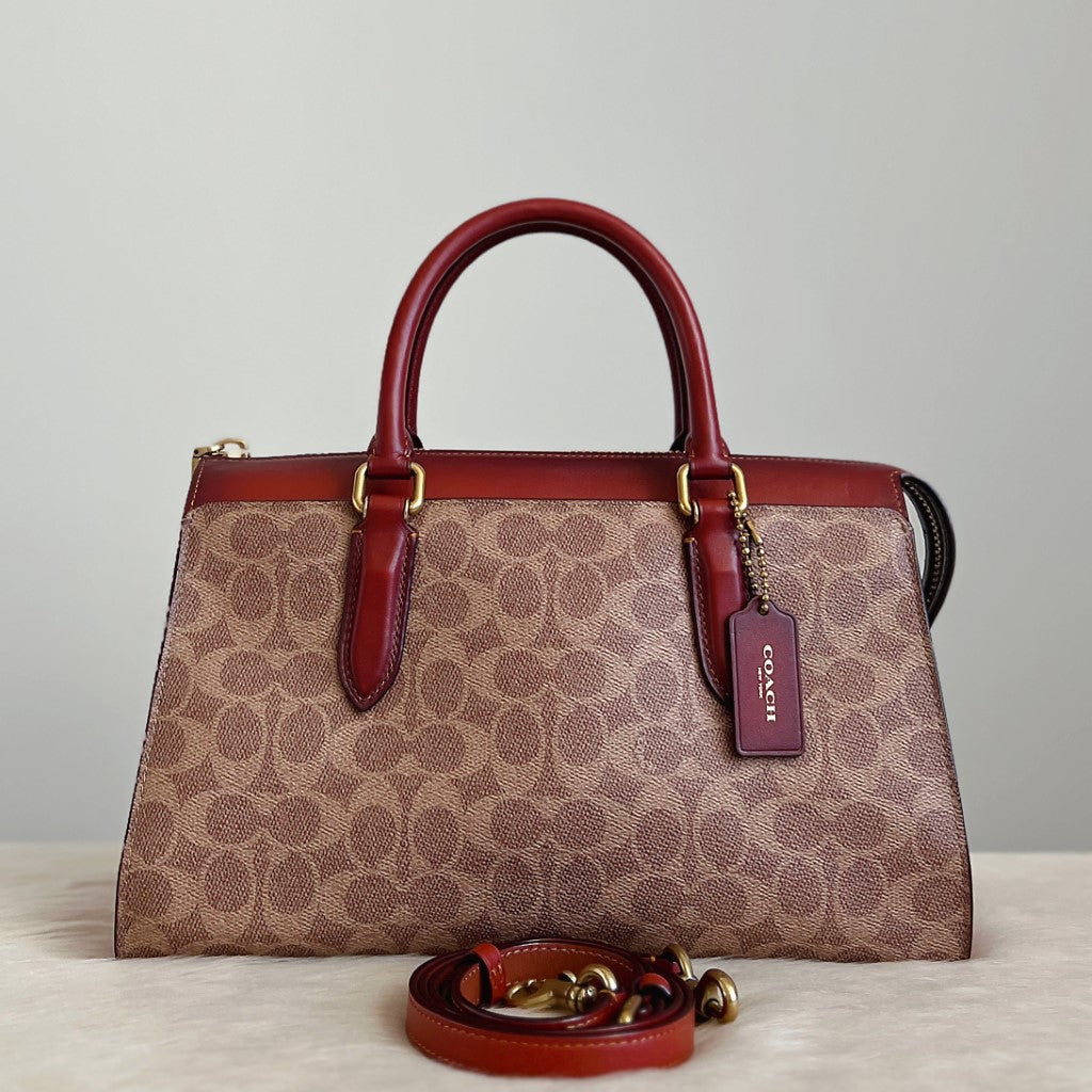 Coach Caramel Leather Monogram Triple Compartment 2 Way Shoulder Bag Like New