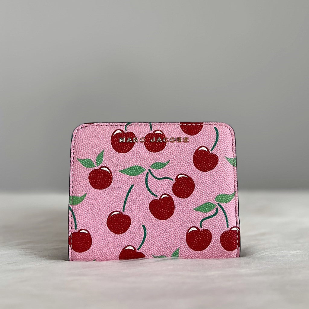 Marc Jacobs Pink Leather Cherry Pattern Coin Compartment Bi-Fold Wallet Like New