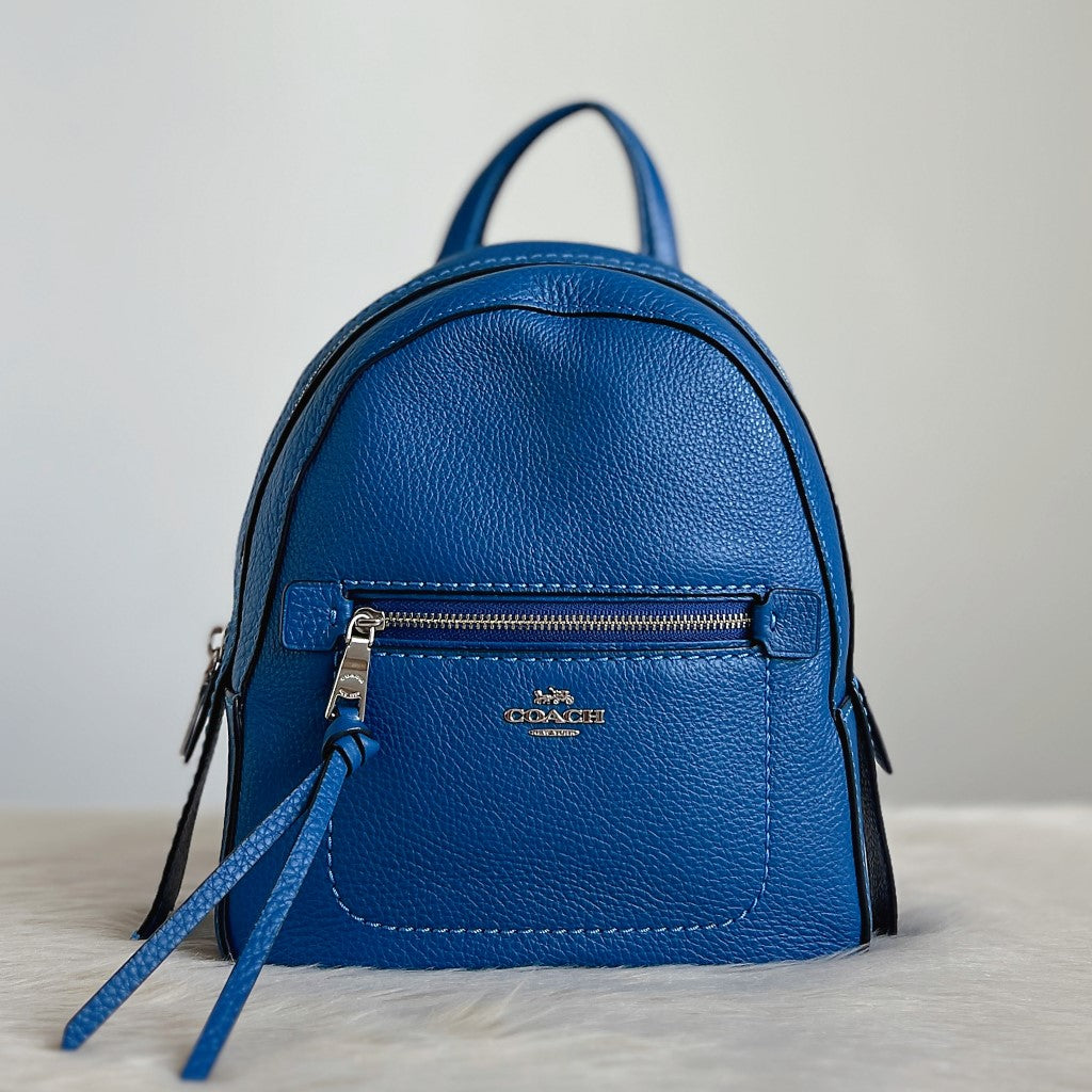 Coach Blue Leather Front Logo 3 Way Mini Backpack Like New