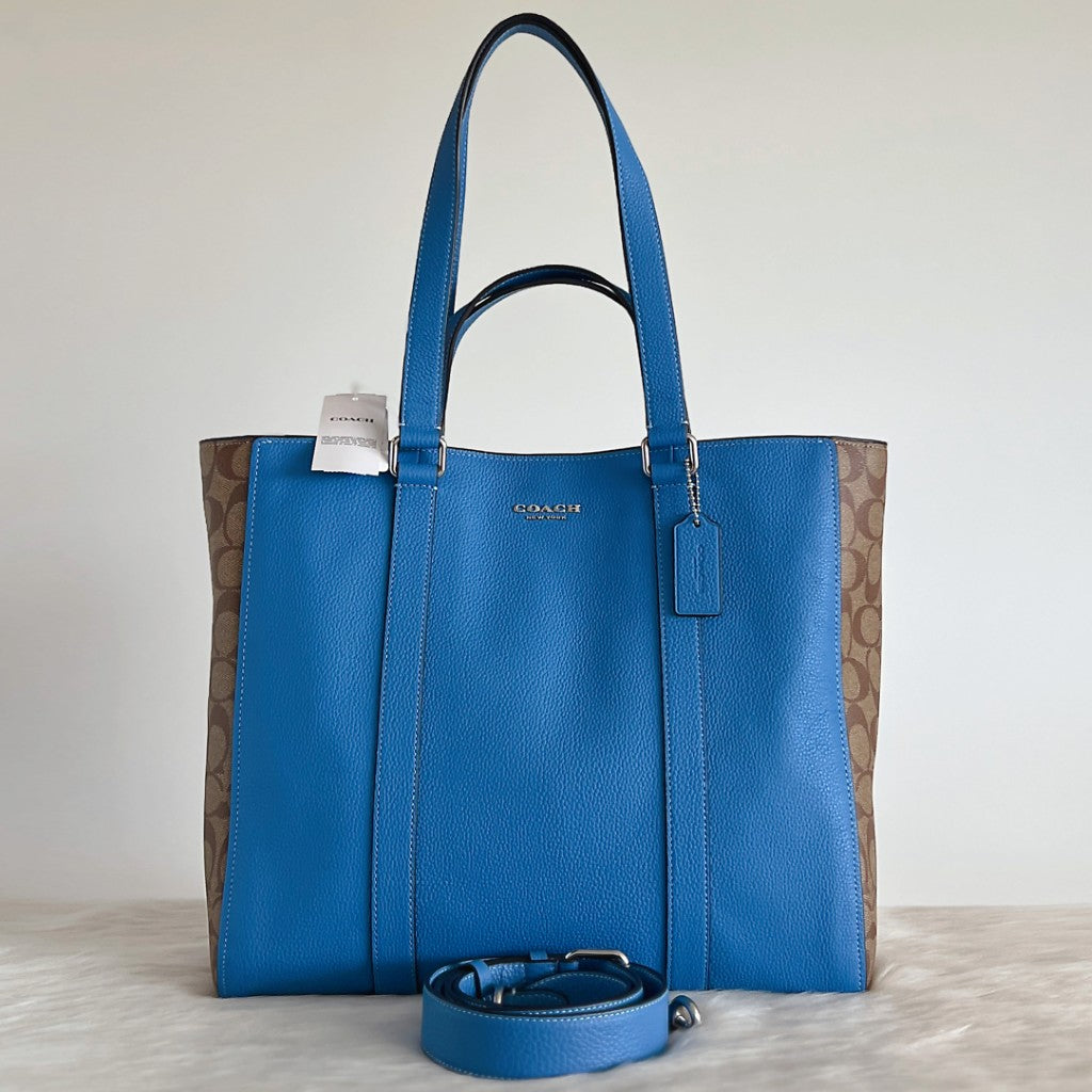 Coach Blue Leather Monogram Patchwork 3 Way Shoulder Bag New with Tags