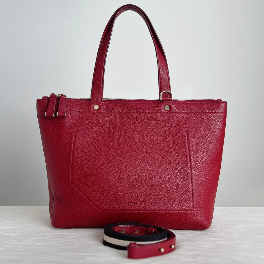 Bally Maroon Leather Front Logo Shopper 2 Way Shoulder Bag Excellent