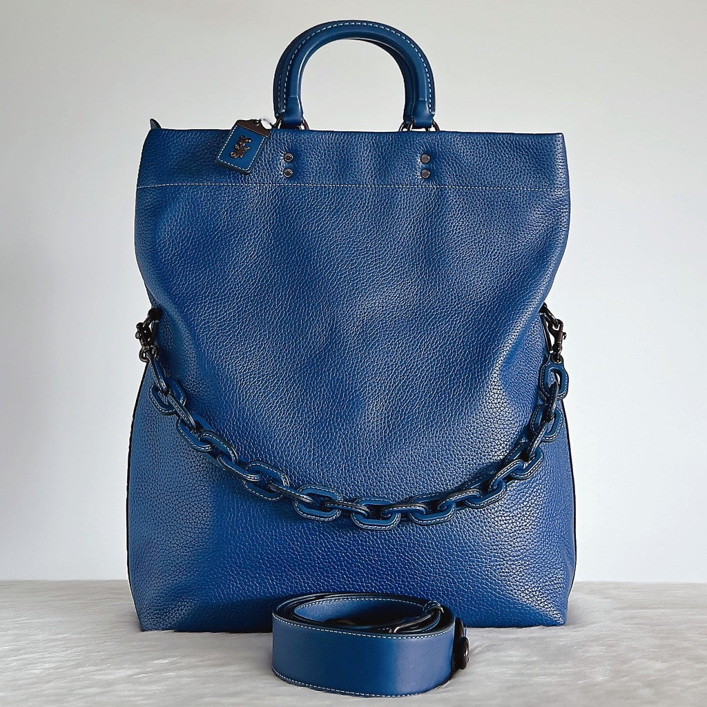 Coach Blue Leather Chunky Chain Messenger Unisex 2 Way Shoulder Bag Like New
