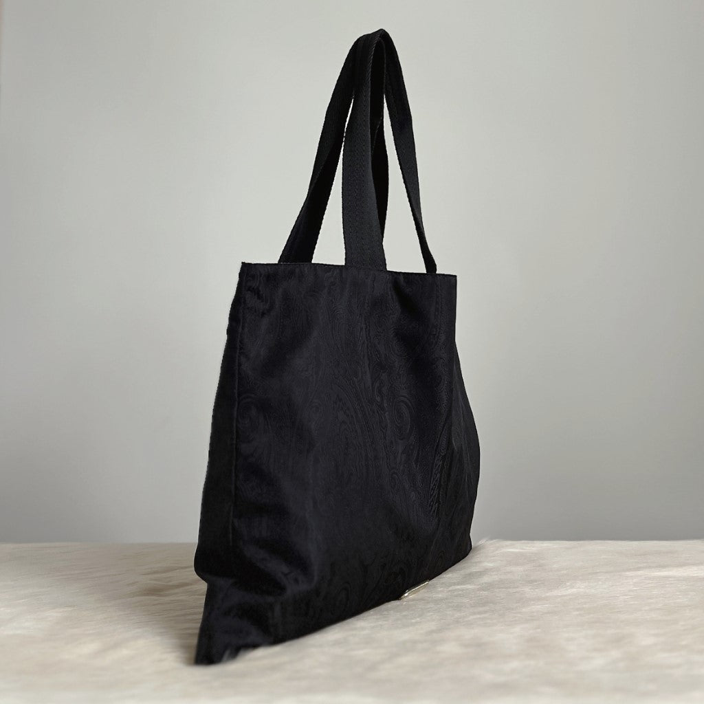 Etro Black Canvas Bohemian Pattern Shoulder Bag + Pouch