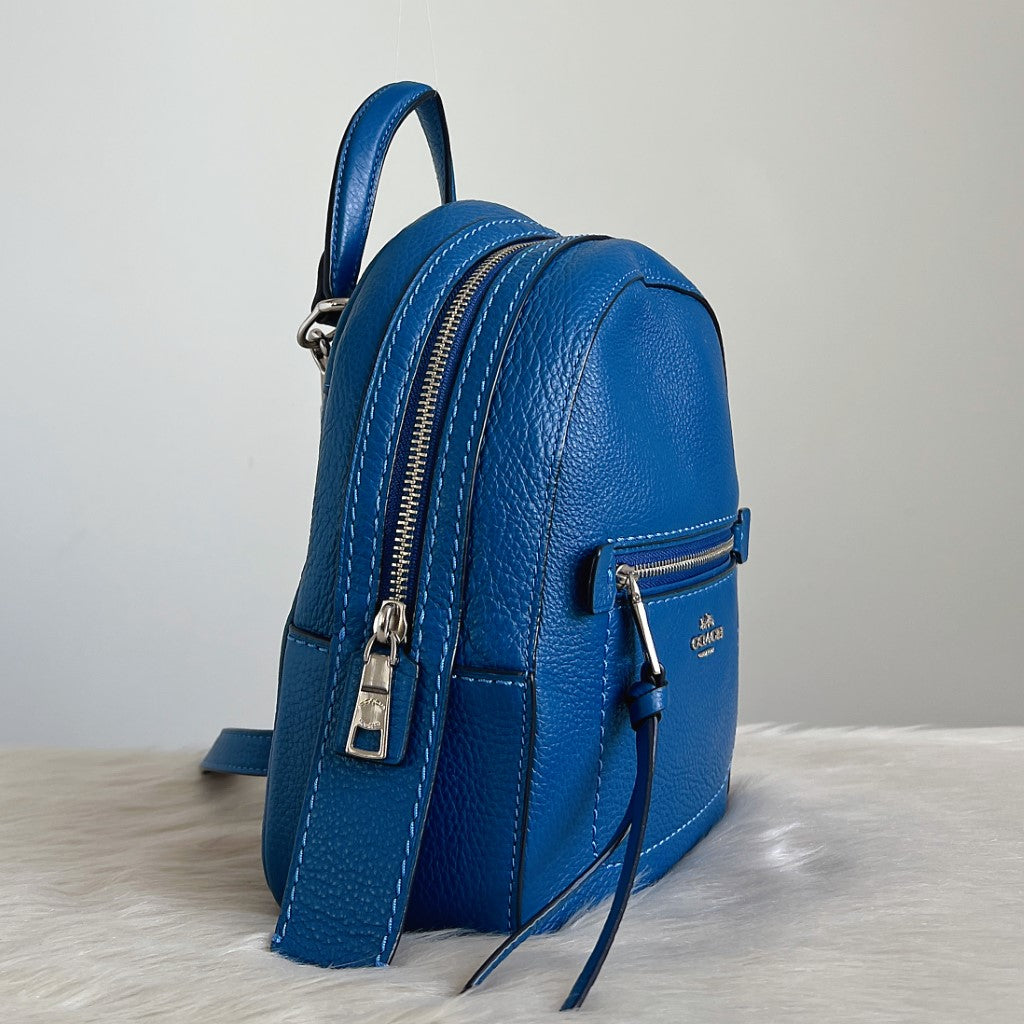 Coach Blue Leather Front Logo 3 Way Mini Backpack Like New